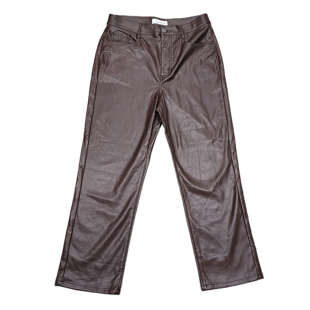 Made and loved LOFT Pants Women's Faux Leather Brown Size 6/28 Straight Leg